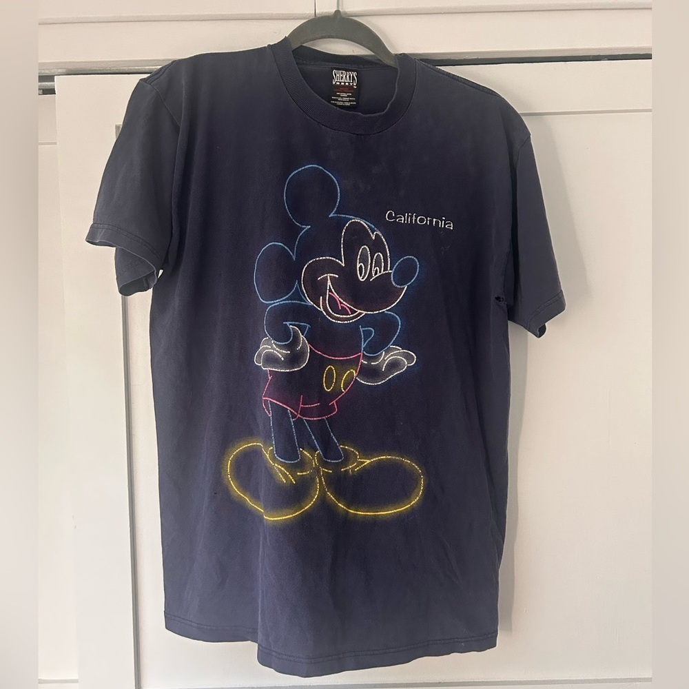 Vintage 90s Neon Disney Mickey California T-Shirt - Navy Medium